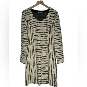 DZHAVAEL COUTURE Black/Cream Stripe Dress with  Detachable Cowl Neck Dress